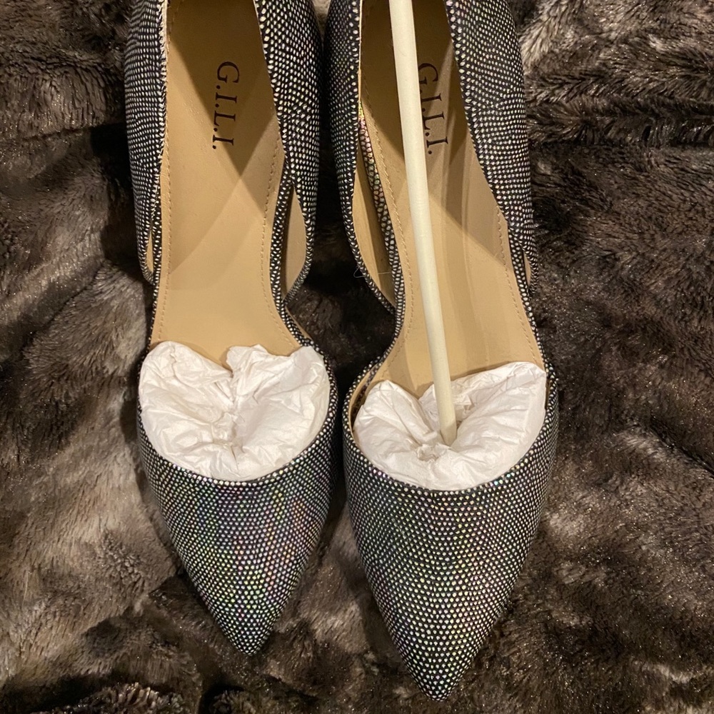 G.I.L.I. Printed Metallic leather d’orsay pumps
